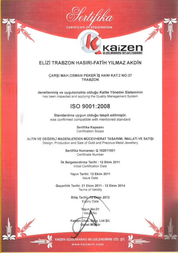 Elizi Trabzon Hasır ISO 9001 Belgesi