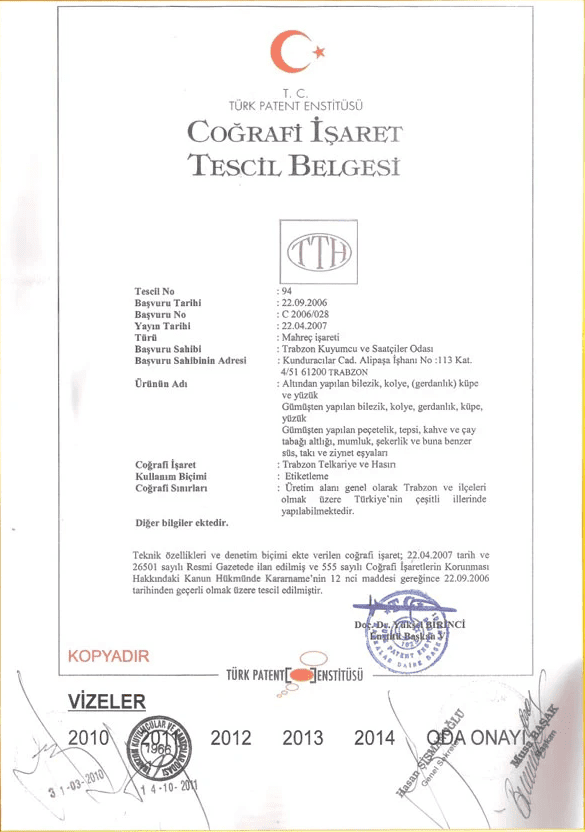 Elizi Trabzon Hasır TTH Coğrafi İşaret Belgesi