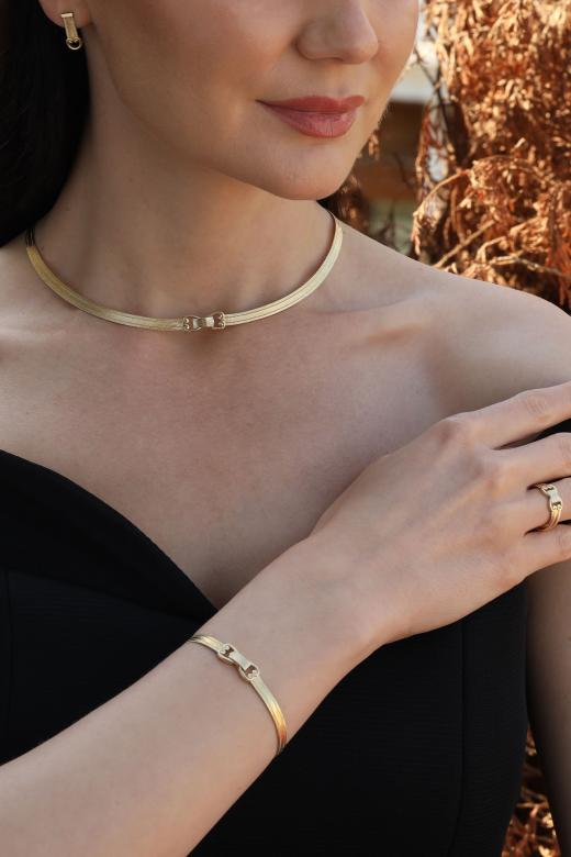Altın Hasır Choker Set