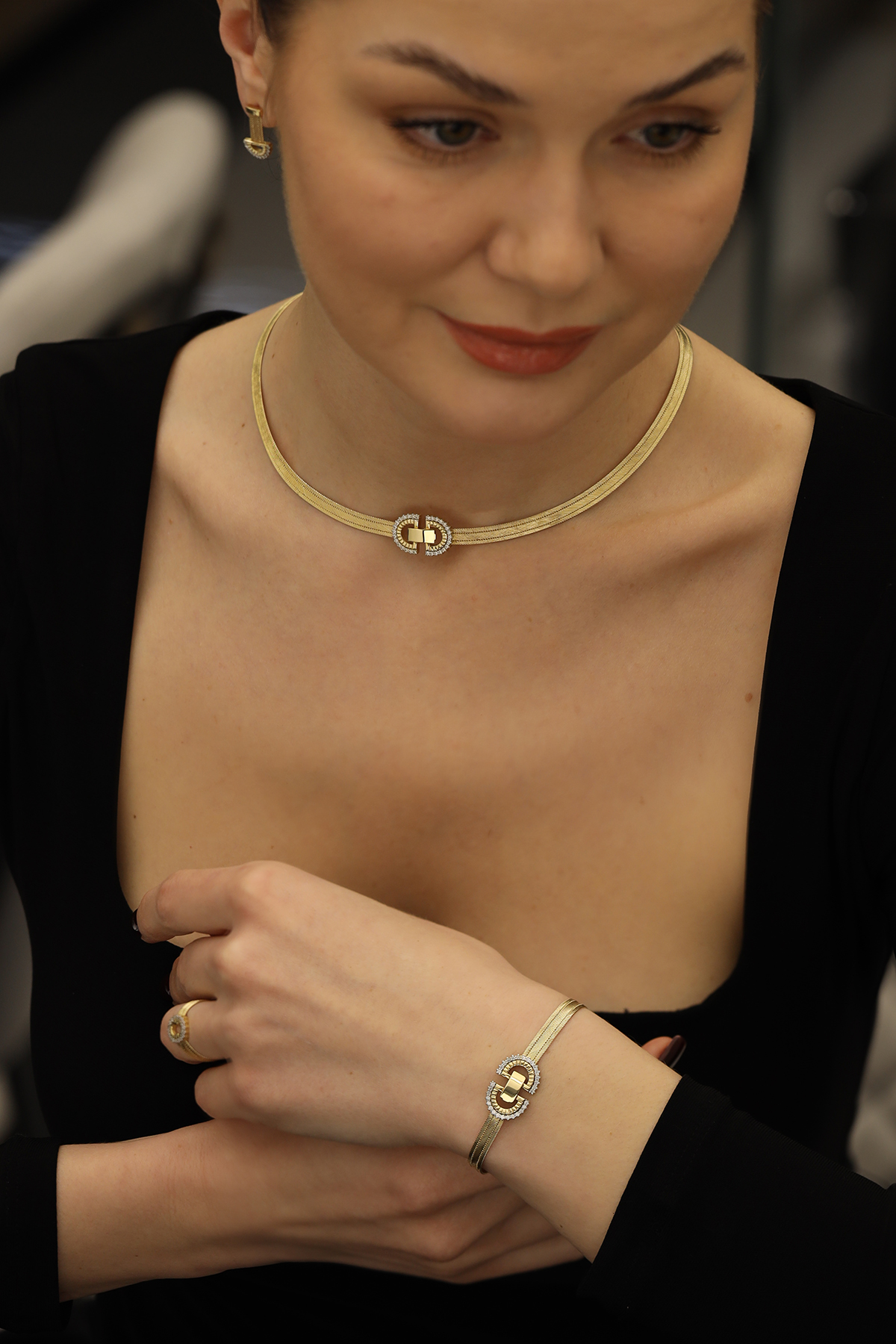 Altın Hasır Choker Set Zerde