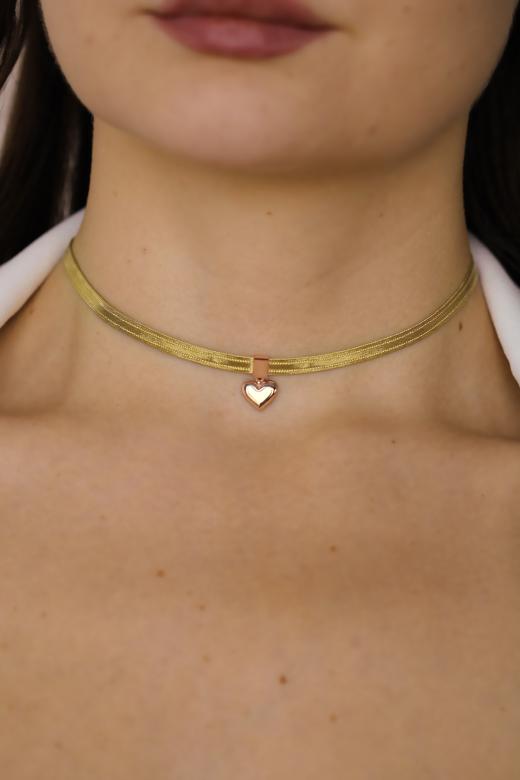 Altın Kolye Kalp Choker 