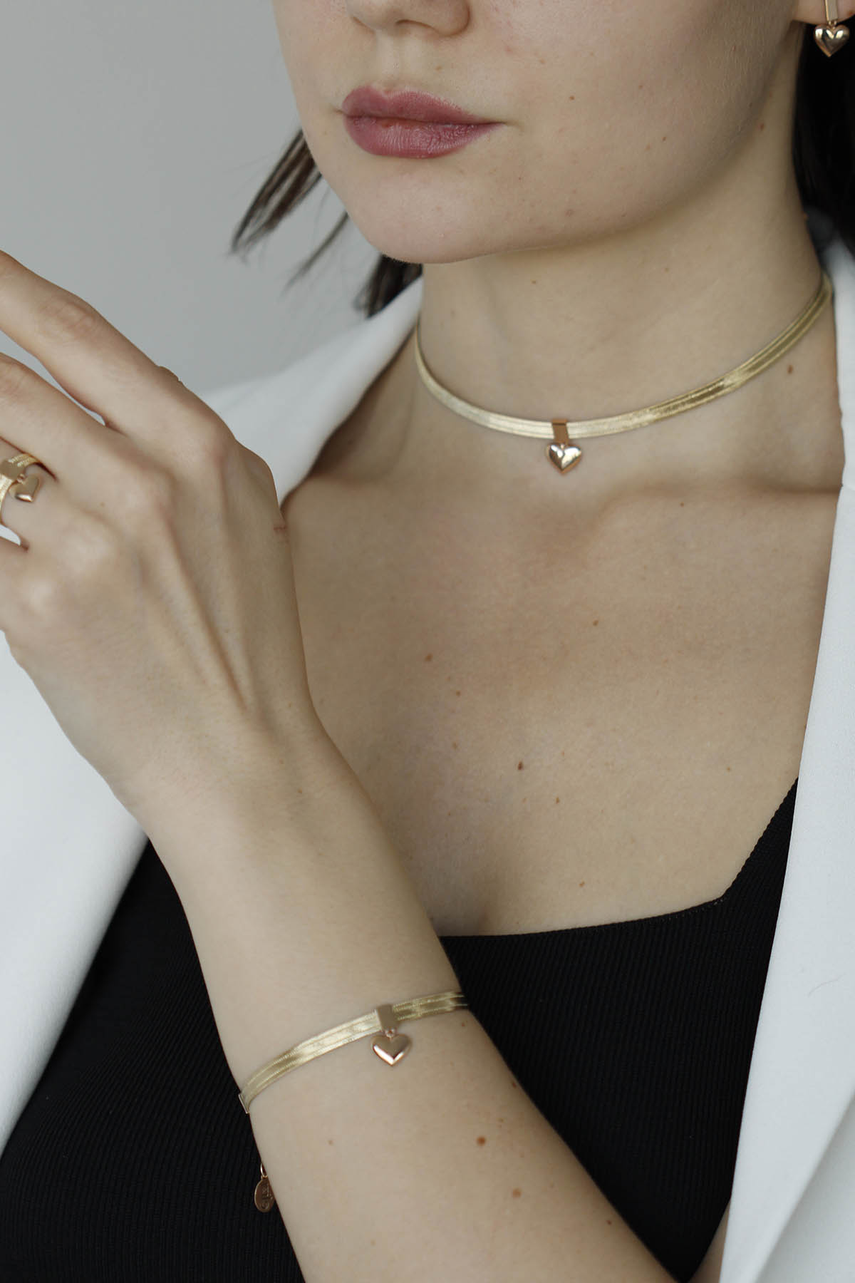 Altın Set Kalp Gözü Choker  