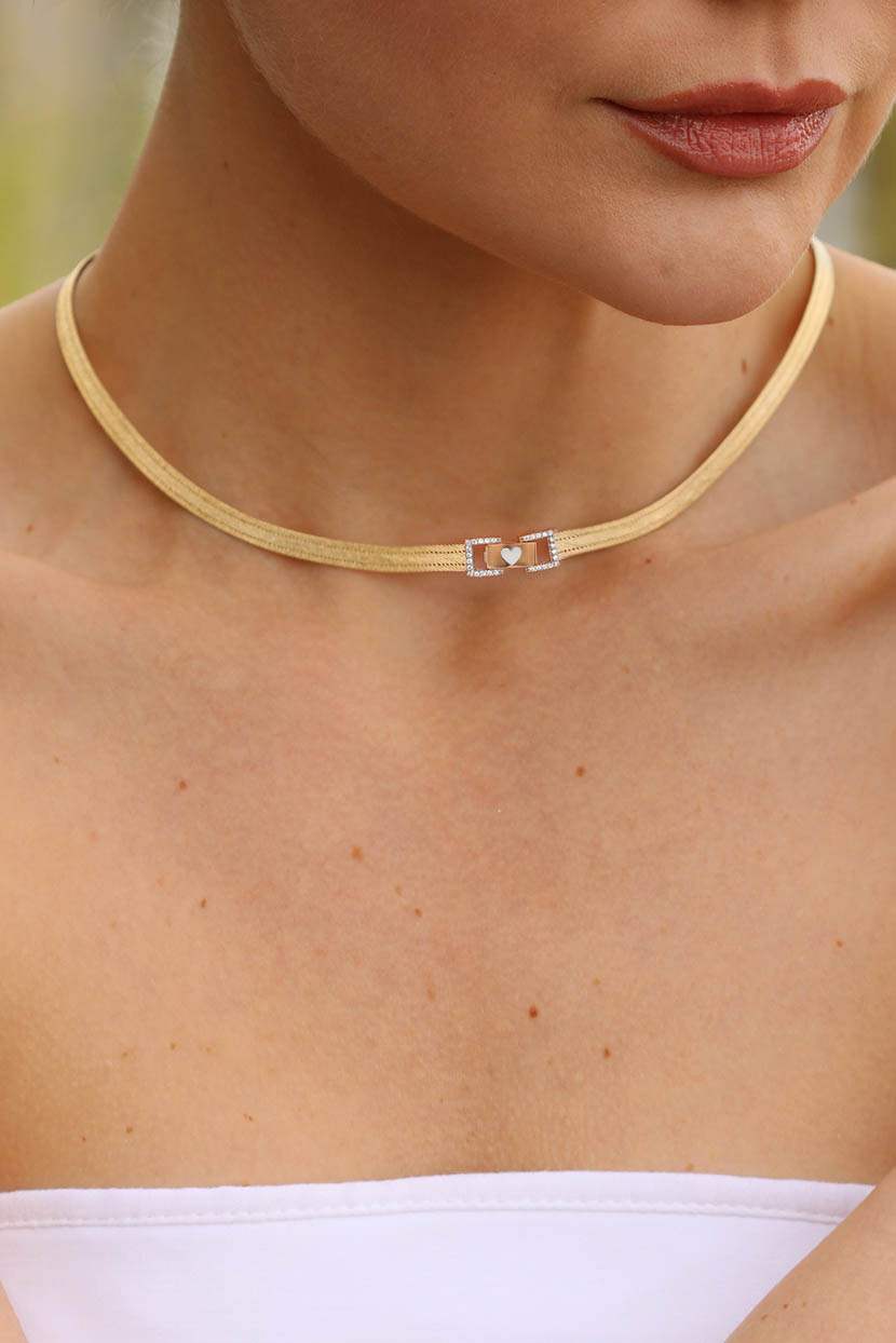 Altın Choker Kolye Elegant Kalpli