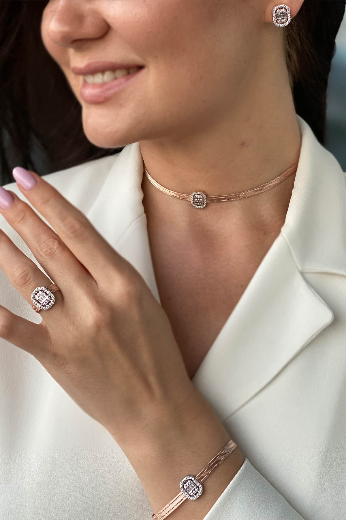 Pırlantalı Trabzon Hasır Rose Baget Set