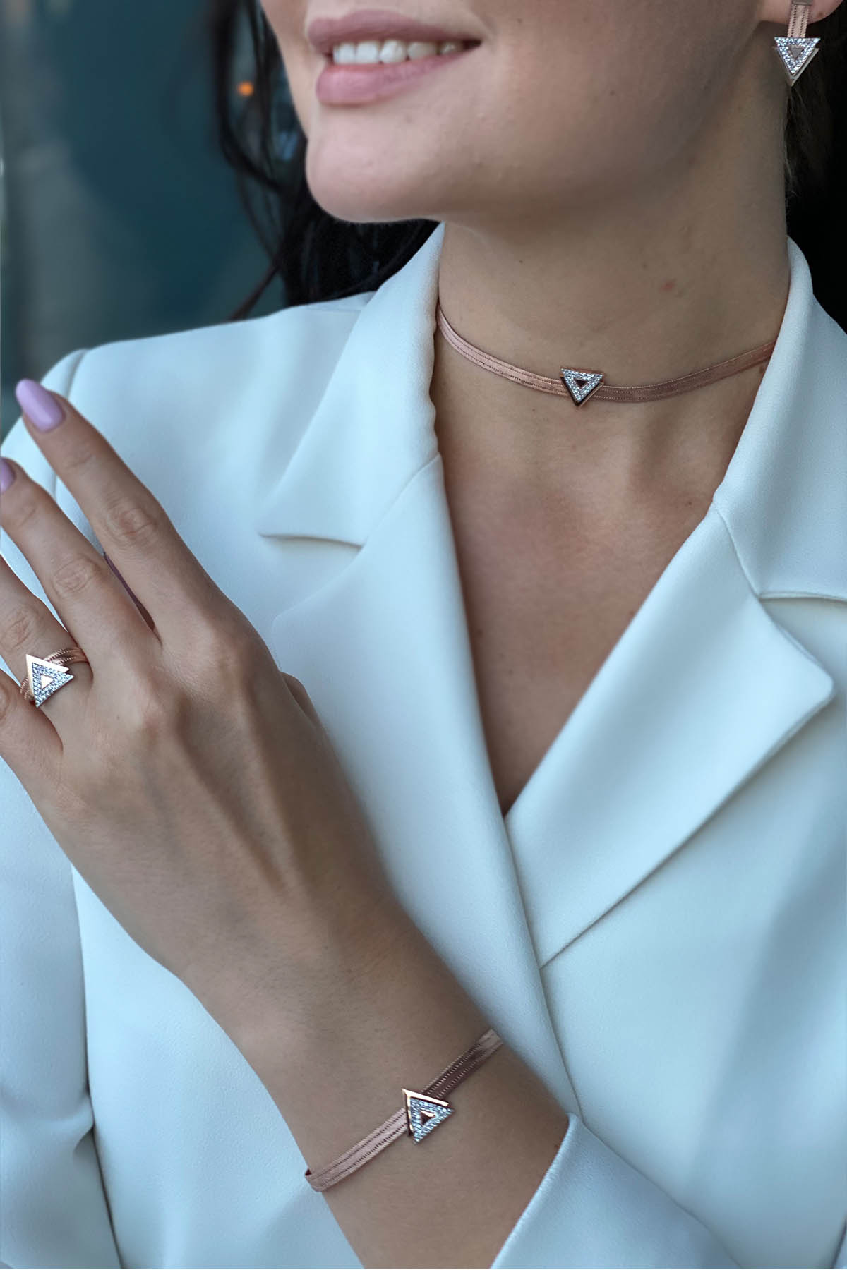 Pırlantalı Trabzon Hasır Rose Piramit Set